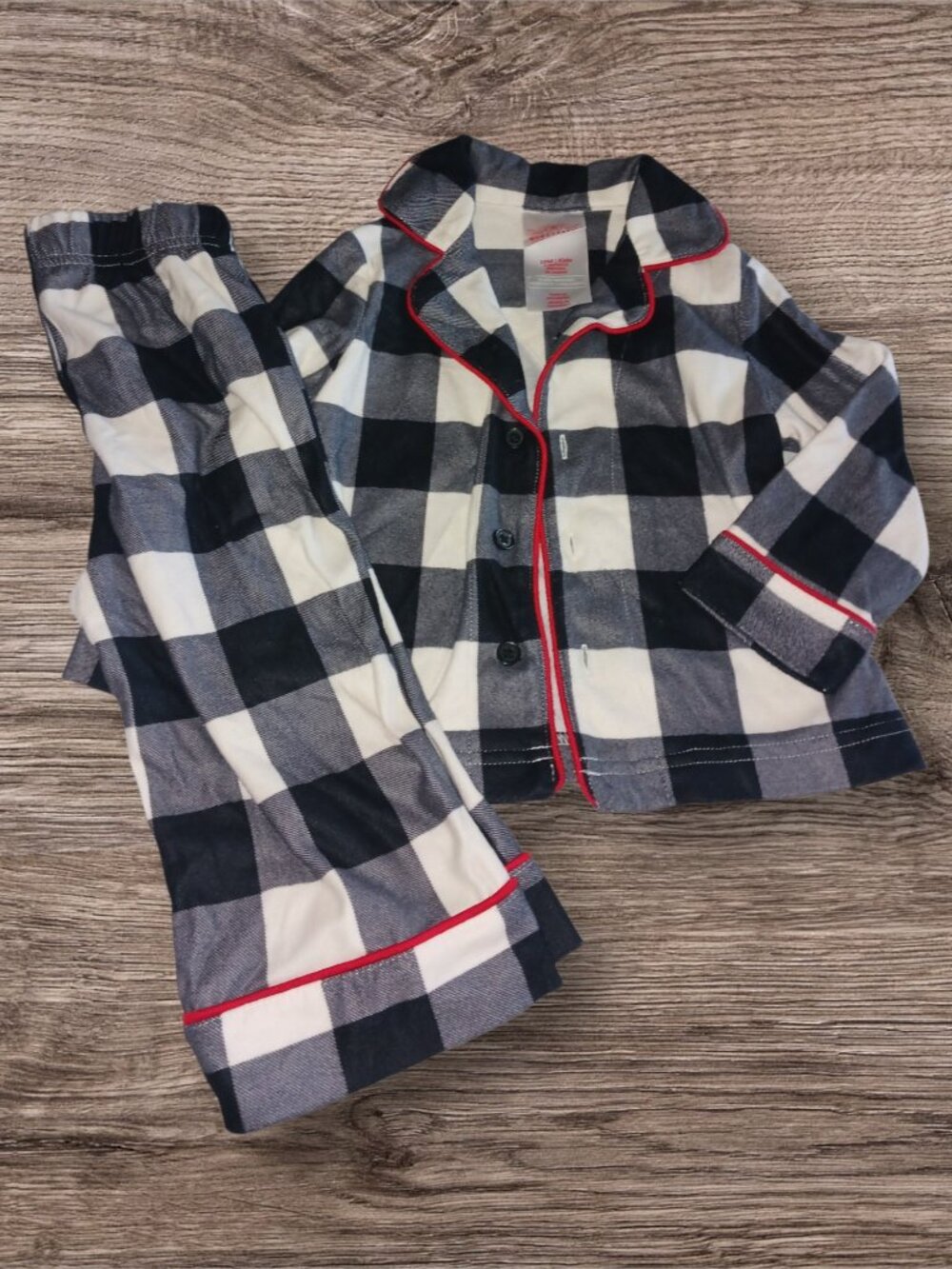 Wonder Nation 3T Buffalo Plaid Pajama Set Black White Flannel Look Sleepwear